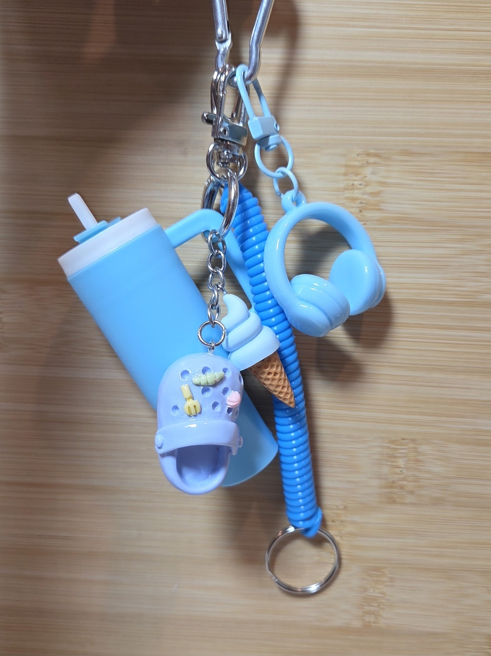 Kids Blue Silicone Keychain Set with Mini Headphones and Drink Charm